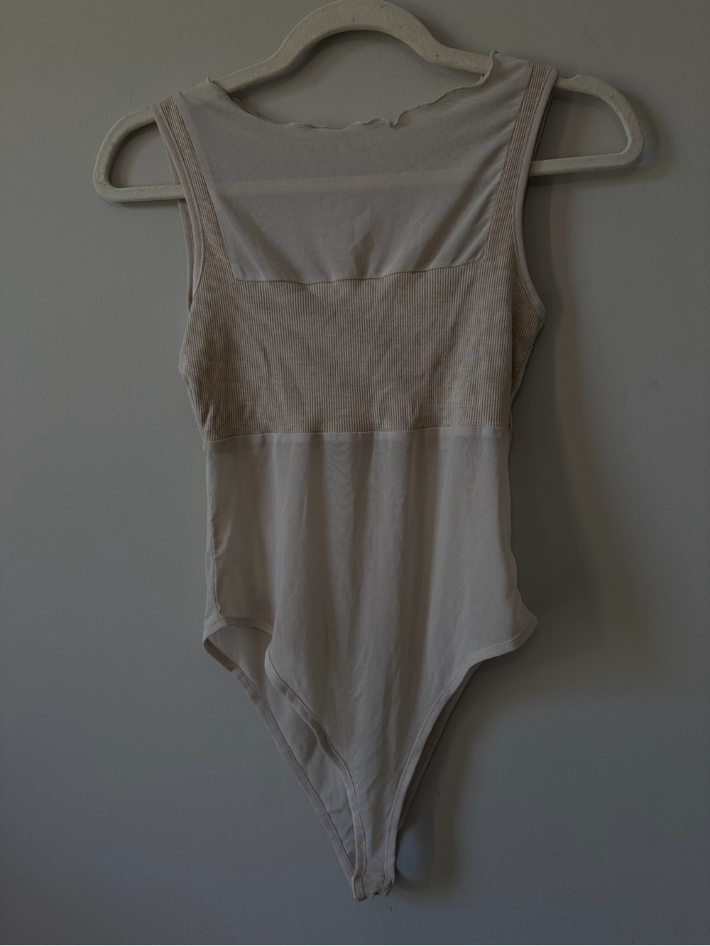 Source Unknown Neutral Ribbed Scoop-Back Bodysuit in Beige